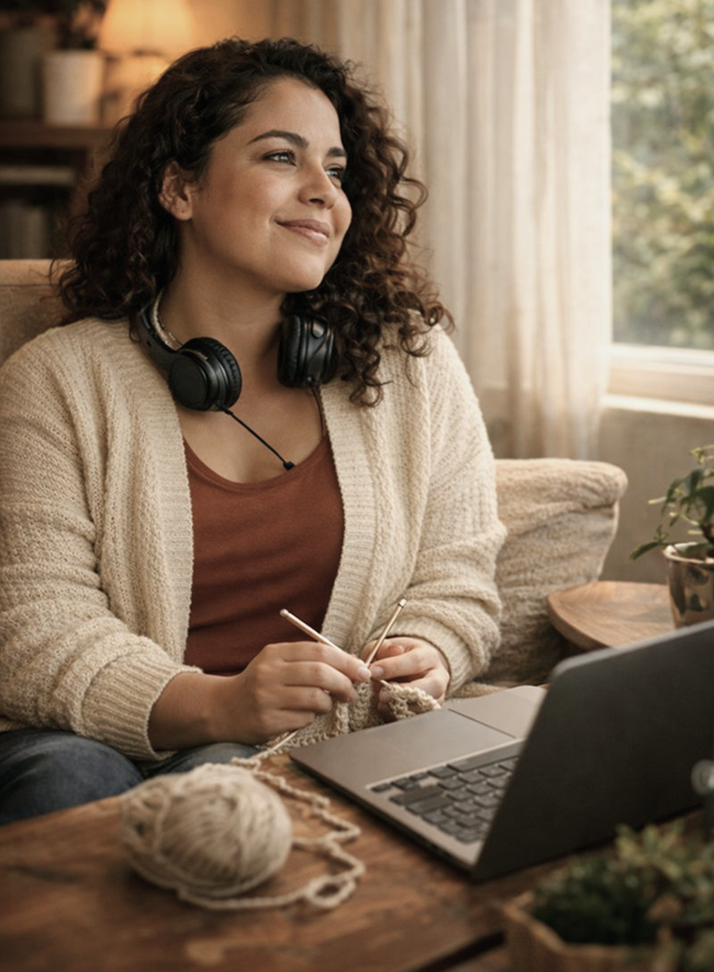Person sitting on a couch with laptop